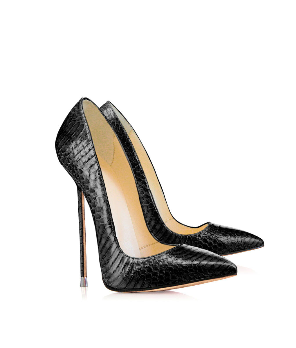 Akhira Black Python · Charlotte Luxury Shoes · Luxury High Heel Pumps · Di Marni - Vicenzo Rossi · Custom made · Made to measure · Black Luxury Pumps High Heel Shoes · Stiletto Shoes