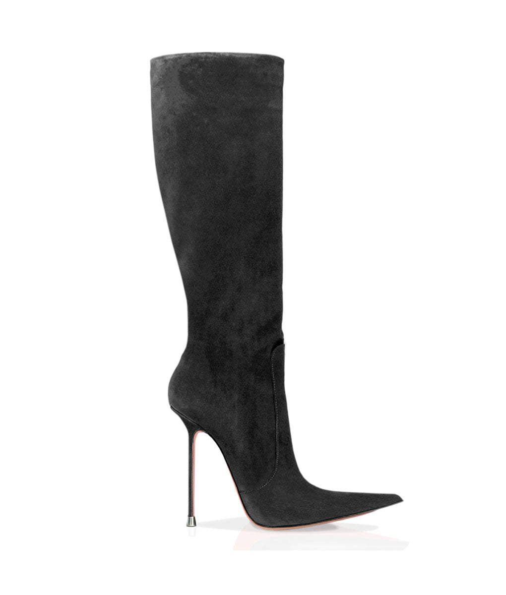 Corçao Black Suede  · Charlotte Luxury Boots · Luxury High Heel Pointy Boots ·  Di Marni - Vicenzo Rossi · Custom made · Made to measure · Luxury Pointy High Heel Boots · Stiletto Boots