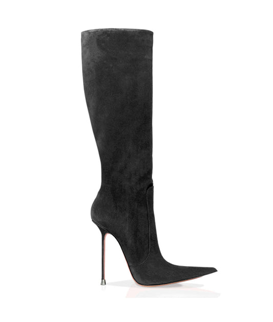 Corçao Black Suede  · Charlotte Luxury Boots · Luxury High Heel Pointy Boots ·  Di Marni - Vicenzo Rossi · Custom made · Made to measure · Luxury Pointy High Heel Boots · Stiletto Boots