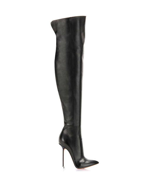 Guaran Black · Charlotte Luxury Boots · Luxury High Heel Pointy Boots · Di Marni - Vicenzo Rossi  · Custom made · Made to measure · Luxury Over Knee High Heel Boots · Boots