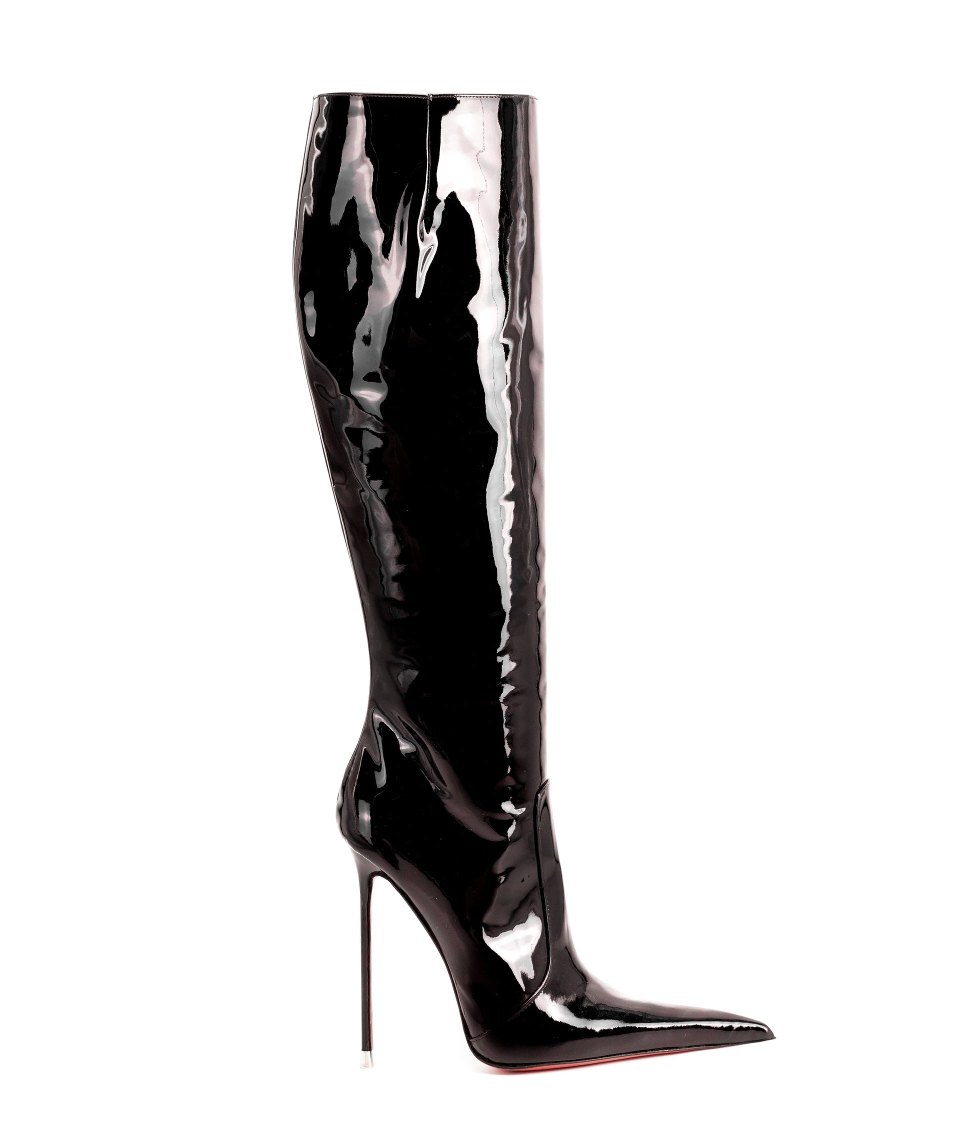 Corçao 125 Black Patent  · Charlotte Luxury Boots · Luxury High Heel Pointy Boots ·  Vicenzo Rossi · Custom made · Made to measure · Luxury Pointy High Heel Boots · Stiletto Boots