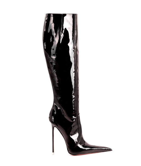 Corçao 125 Black Patent  · Charlotte Luxury Boots · Luxury High Heel Pointy Boots ·  Vicenzo Rossi · Custom made · Made to measure · Luxury Pointy High Heel Boots · Stiletto Boots