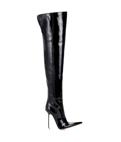 Dassel  Black Patent ·  Charlotte Luxury Boots · Luxury High Heel Pointy Boots · Di Marni - Vicenzo Rossi · Custom made · Made to measure · Luxury Over Knee High Heel Boots · Boots