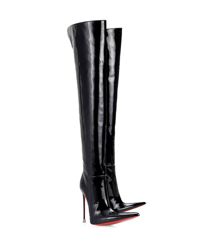 Dassel 125  Black Patent ·  Charlotte Luxury Boots · Luxury High Heel Pointy Boots · Di Marni - Vicenzo Rossi · Custom made · Made to measure · Luxury Over Knee High Heel Boots · Boots