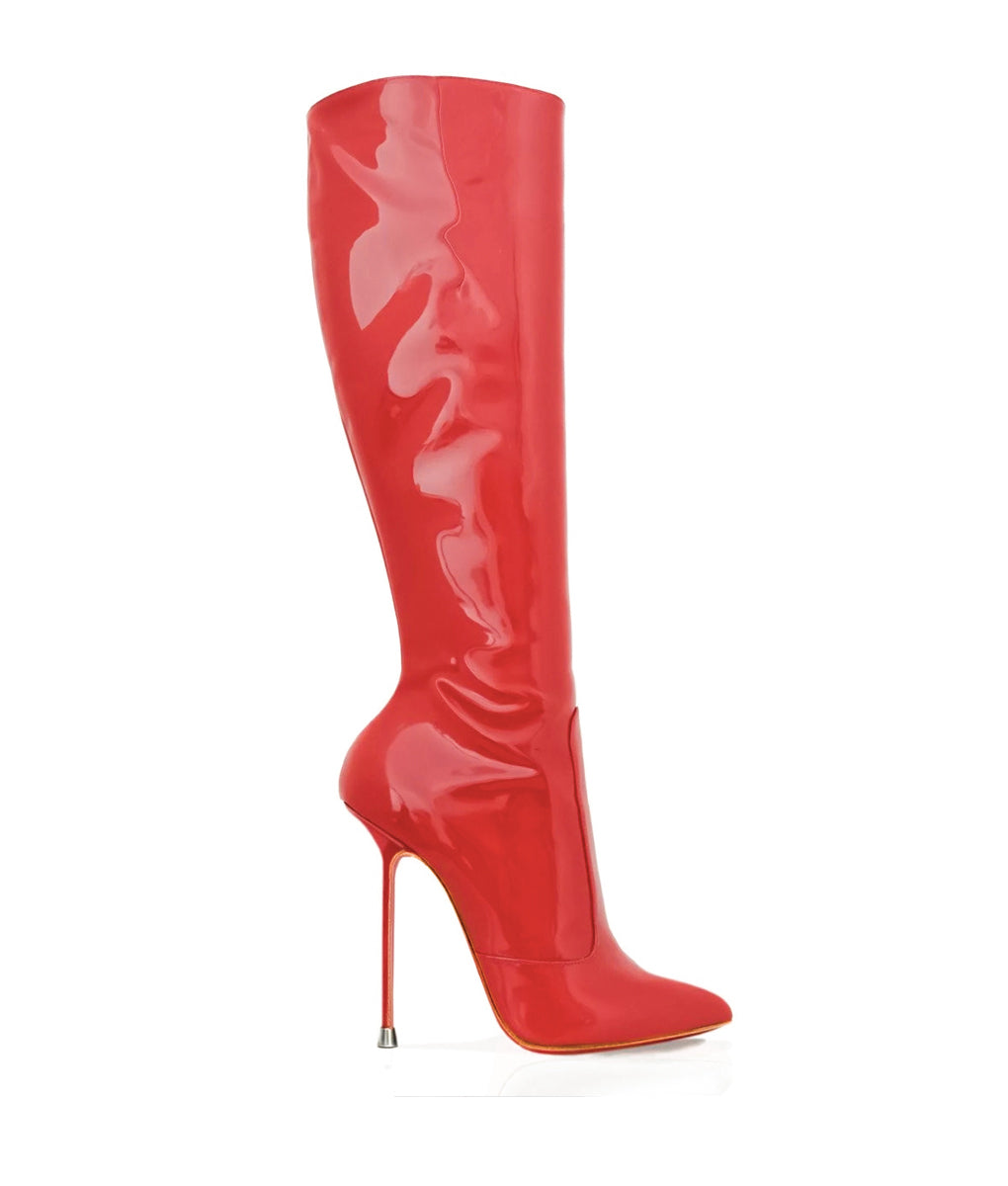 Dorbeon Red Patent · Charlotte Luxury Boots · Luxury High Heel Pointy Boots · Di Marni - Vicenzo Rossi · Custom made · Made to measure · Luxury Pointy High Heel Boots · Stiletto Boots