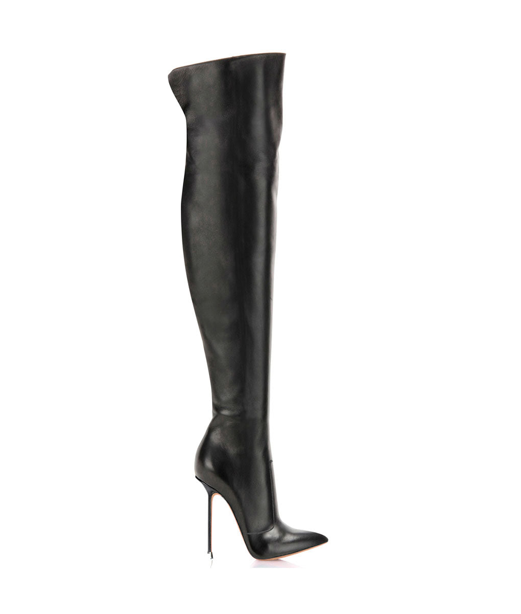 Guaran Black · Charlotte Luxury Boots · Luxury High Heel Pointy Boots · Di Marni - Vicenzo Rossi  · Custom made · Made to measure · Luxury Over Knee High Heel Boots · Boots