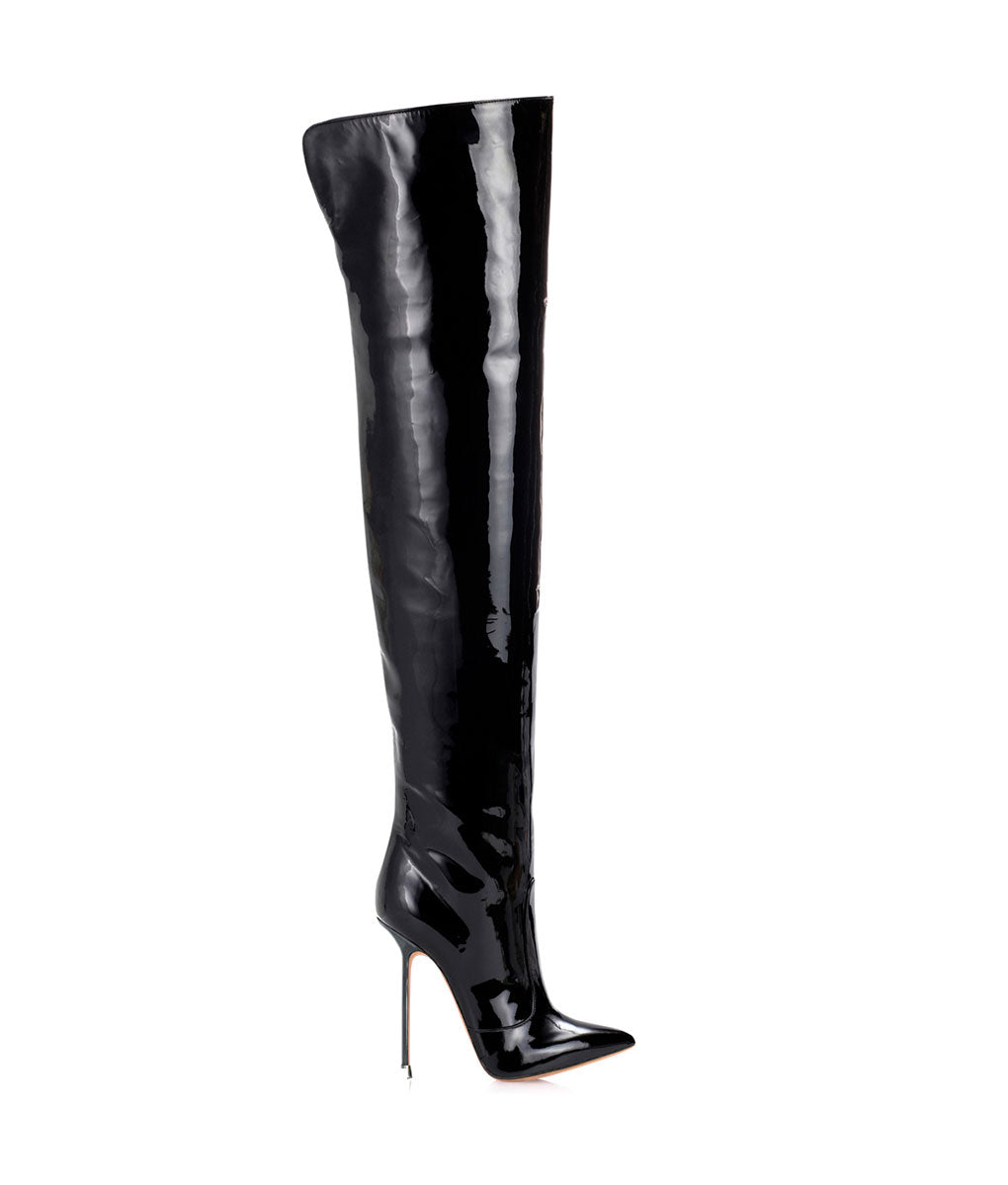 Guaran  Black Patent ·  Charlotte Luxury Boots · Luxury High Heel Pointy Boots · Di Marni - Vicenzo Rossi · Custom made · Made to measure · Luxury Over Knee High Heel Boots · Boots