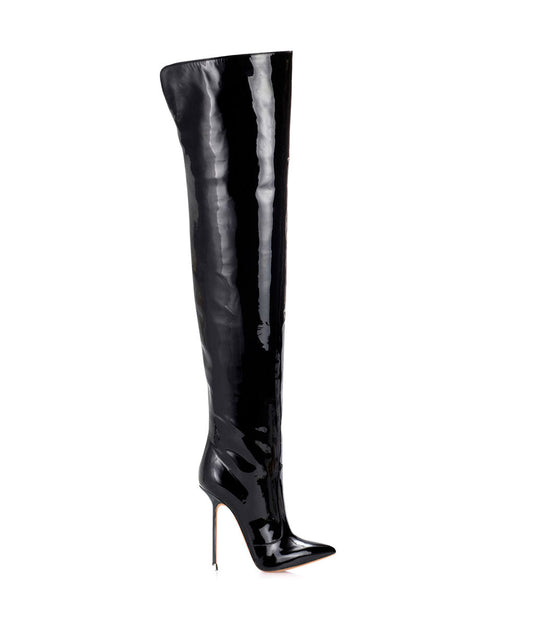 Guaran  Black Patent ·  Charlotte Luxury Boots · Luxury High Heel Pointy Boots · Di Marni - Vicenzo Rossi · Custom made · Made to measure · Luxury Over Knee High Heel Boots · Boots
